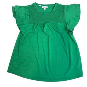 Cute Green Flutter Sleeve Smocked Tee Statement Sleeves Medium Tee
